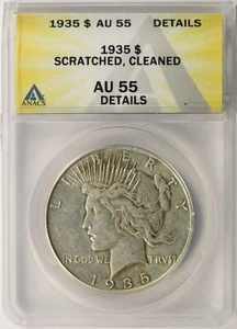 1935 $1 Peace Dollar ANACS AU55 Details Scratched & Cleaned - Picture 1 of 4