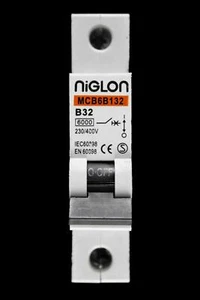 NIGLON 32 AMP CURVE B 6kA MCB SCHUTZSCHALTER MCB6B132 - Bild 1 von 6