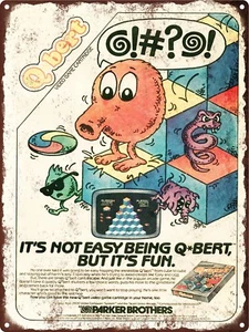 Letrero metálico QBert Atari 2600 Parker Brothers 1983 reproducción 9x12" 60469 - Imagen 1 de 1