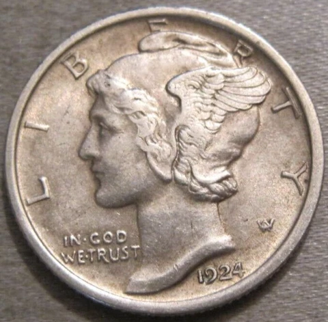 EXTRA NICE AS SHOWN - 1924 P MERCURY DIME *** SEPERATED BANDS *** 776 Cover