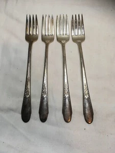 Lot 4 International Wm Rogers & Son "Gardenia" 1941 Silverplate Dinner Forks - Picture 1 of 12