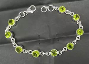 Round Peridot Bracelet 925 Sterling Silver Stylish Beautiful Gift for her MO964 - Picture 1 of 4