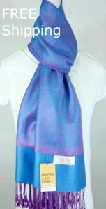 Sciarpa donna pashmina scialle avvolgente, paisley viola turchese, seta.cashmere,027 - Foto 1 di 3