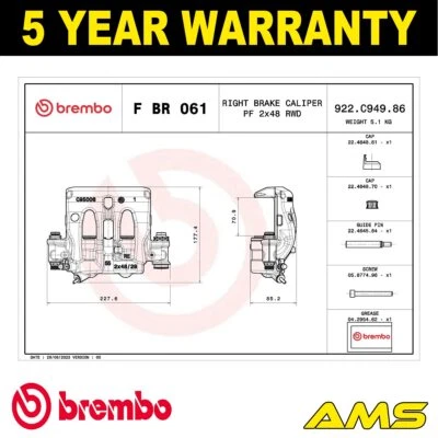 Fits Mercedes Sprinter 2.1 CDi 3.0 Brake Caliper Front Right Brembo #1 - Image 1 of 4