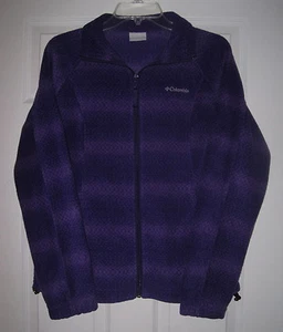 COLUMBIA TWO TONE PURPLE PRINT FLEECE M ZIP UP JACKET COAT EUC - Picture 1 of 6