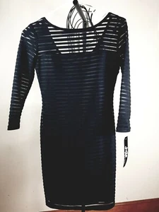 JUMP Juniors Sheer Matte Black Pintuck 3/4 Sleeve Body Con Dress Size XS - Picture 1 of 7