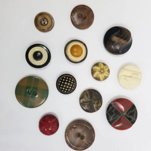 Lot 13 Vtg Tight Top Celluloid Buttons Fried Egg Red Geometric Plaid Quartered - Picture 1 of 13
