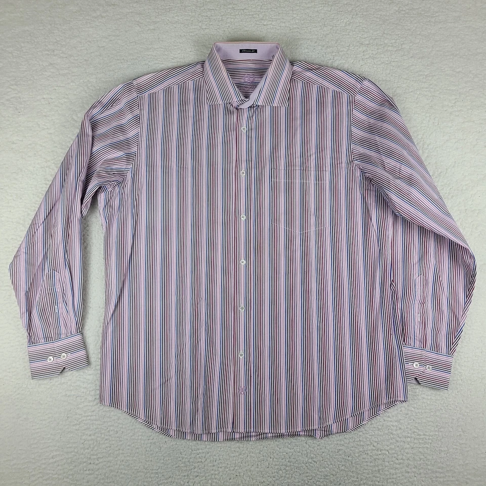 Рубашка мужская Bugatchi Uomo большая фиолетовая синяя в полоску классический крой платье на пуговицах * - Изображение 1 из 4