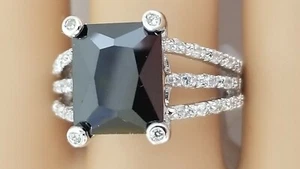A. Rectangle Onyx CZ Ring 11X9 Onyx 30 Cubic Zirconia .925 Silver  Size 8 Or 9 - Picture 1 of 10