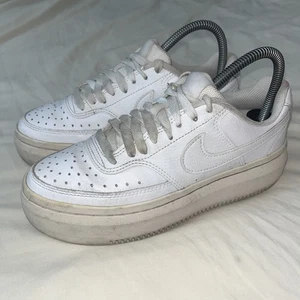 Nike Court Vision Alta LTR Triple White Sneakers Women Sz 7 DM0113-100 Gym Shoes - Picture 1 of 24