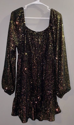 Loveriche Black Multi Sequin Long Sleeve Flowy Party Holiday Dance Dress Large - Image 1 of 4