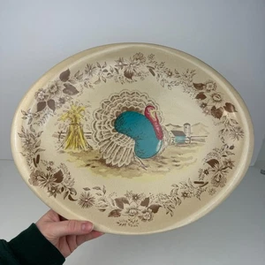 Vintage Oval Melamin Kunststoff Türkei Erntedankfest Platte Serviertablett Bilder 15 Zoll - Bild 1 von 12