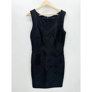 Tadashi Shoji schwarz Cocktailkleid Korbgeflecht Plissee Cocktail Party tailliert Gr. L - Bild 1 von 8