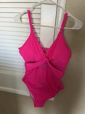 Traje de baño de una pieza para mujer talla L rosa intenso recortes de malla nuevo sin etiquetas Foto 1 de 4