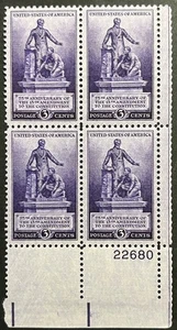 U.S. Scott #902, Plate Block of 4, 75th Anniv. Thirteenth Amendment, F-VF, MNH - Picture 1 of 2