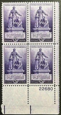 U.S. Scott #902, Plate Block of 4, 75th Anniv. Thirteenth Amendment, F-VF, MNH - Image 1 of 2