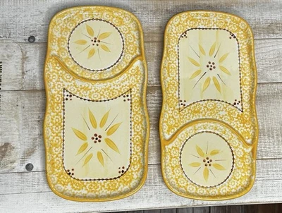 一对 Temp-tations 黄色旧世界 Tara 12.75 英寸长方形小吃盘 — 第 1/4 张图片