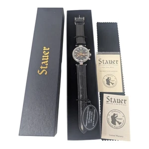 Stauer Black Noire Moonphase Automatic 27-Jewel Chrono Day/ Date Wrist Watch NIB - Picture 1 of 15