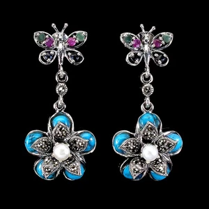 925 Sterling Silver Earrings Round Pearl Emerald Ruby Natural Gemstone Jewelry - Picture 1 of 14