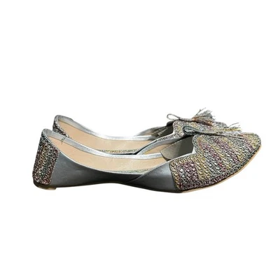 Para mujeres Plateadas Boda Novia Khussa Indio Boda Jutti Punjabi Pisos  Foto 1 de 4