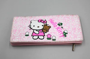 Hello Kitty Pink Zip Snap Wallet Hugging Teddy Bear Sanrio Style Vinyl 8" Card - Picture 1 of 8