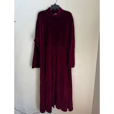 Coldwater Creek Women's 3X Burgundy Velvet Mock Neck Long Sleeve Midi Dress VTG - Image 1 of 4