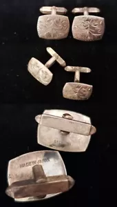 Vintage Antique Made in Japan Japanese 925 Silver Hand Engraved Cufflinks cf26 - Picture 1 of 1