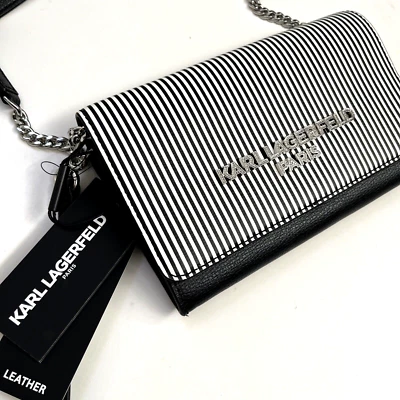 NWT Karl Lagerfeld Paris Lourdes Striped Leather Crossbody Wristlet Purse Bag - Image 1 of 4