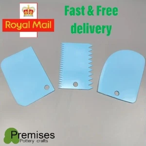 3pcs Pottery Plastic Scraper Tools Clay Sculpture Tooth Shape Pottery Clay Blue - Picture 1 of 5
