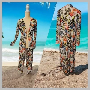 Badeanzug Coverup Gr. S transparent lang Staubtuch Paradiesvogel Blumen sanftmütig T45 - Bild 1 von 8