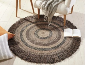 Night Shadow Braided Round Fringe Area Rug By IHF Rugs. Round. 3 Sizes - Picture 1 of 1