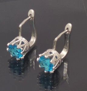 18K White Gold Filled Stunning Italian Indicolite 18ct GF Earrings 15mm - Picture 1 of 13