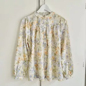 Vintage 70s 80s Rikki Pastel Floral Blouse Top Size L XL Long Sleeve Granny Chic - Picture 1 of 9