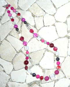 ★ mittellange Kette ★ Collier ★ pink, grau & weiß ★ - Picture 1 of 4