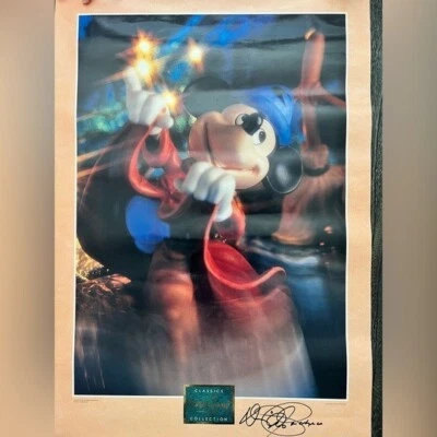 Vintage 90s Disney Sorcerer Mickey Figurine Poster Signed - Image 1 of 4