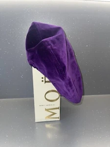 Vtg Retro Jaeger beret Cadbury Purple Maroon velvet baker boy slouch hat Spring - Picture 1 of 7