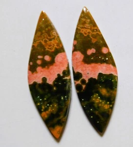 35.85 Cts Natural Ocean Jasper Cabochon Match Pair Gemstone 43.4X14.6MM - Picture 1 of 3