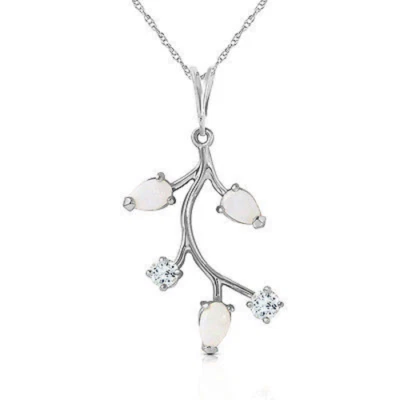 Colar fino de ouro branco sólido 0,6 CTW 14K 20" opala água-marinha - Imagem 1 de 4