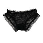 Black Soft Nylon Sissy Sheer Frilly Lace Briefs Panties Knickers Size 10-20