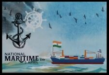 165.INDIA 2024 POSTCARD MARITIME DAY,SHIPS, FLAGS,BIRDS.SIZE :(6X4) INCHES. MNH