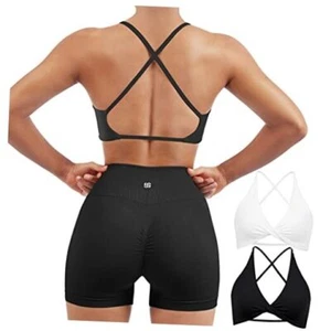 Women 2 Piece Open Back Strappy Sports Bra Pack Twist Medium #2 White & Black - Picture 1 of 8