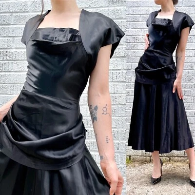 复古 1940 年代液体缎面荷叶裙  — 第 1/4 张图片