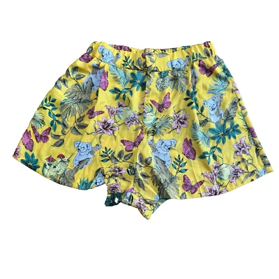 Pantalón corto de verano multicolor con estampado floral de animales de Zara para mujer talla mediana amarillo     Foto 1 de 4