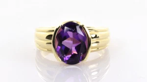 Amethyst Half Bezel Ring 14k Yellow Gold 2.00 Carats Size 6 - Picture 1 of 4