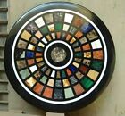 36" Black Round Marble Coffee Table Antique Pietra Dura Inlay Art Masterpiece