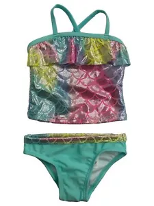 Infant Girls Rainbow Silver Scales 2 Pc Tankini Swimming & Bathing Suit 12m - Picture 1 of 1
