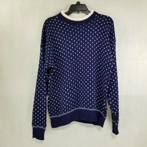 Vintage Acrylic Sweater Blue with White Trim and V Stitch Detail Made in USA - Picture 1 of 9