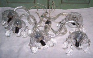 5 Vintage Glass Chandelier Lamp Parts Arms Bobeche & Prisms