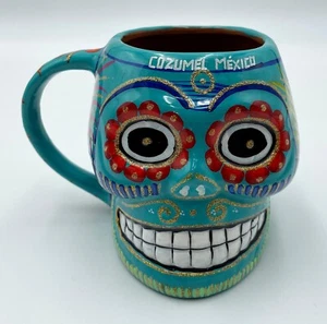 Talavera Coffee Mug Sugar Skull Mexico Day of the Dead Cup Art Pottery Floral - Picture 1 of 14
