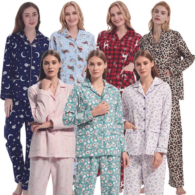GLOBAL Damen Nachtwäsche Zweiteilig Lange Hosen und Oberteile Weiche Damen Lounge Sets